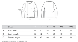 Sizing Chart for Sail Tribe Long Sleeve Sailing T Shirts